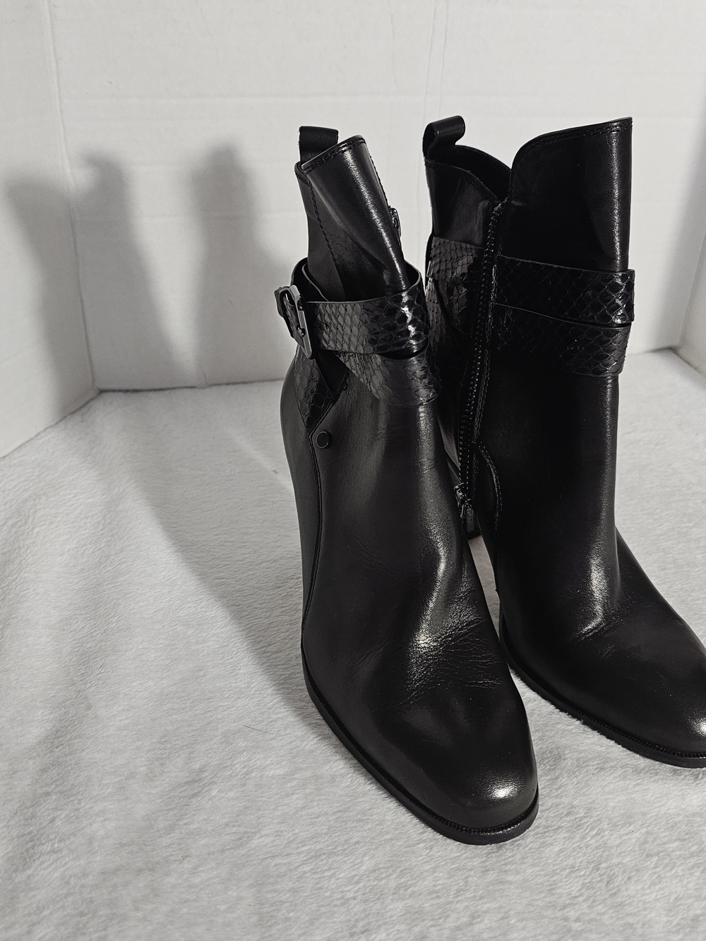 Donald J. Pliner Black Leather Ankle Booties with Textured Strap